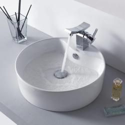 Kraus White Round Ceramic Sink and Unicus Basin Faucet