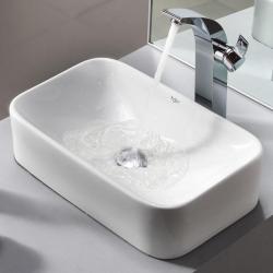Kraus White Rectangular Ceramic Sink and Illusio Faucet