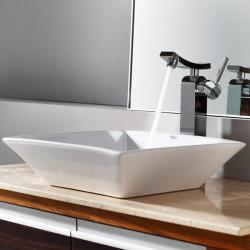 Kraus White Square Ceramic Sink and Unicus Faucet