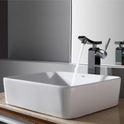 Kraus White Rectangular Ceramic Sink and Unicus Faucet