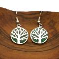 Handcrafted Alpaca Silver 'Tree of Life' Green Resin Earrings (Mexico)