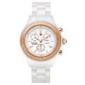 Michele Women's 'Jetway' White Ceramic Diamond Rose Gold Watch
