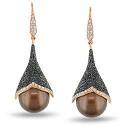 18k Gold Tahitian Pearl and 1 1/4ct TDW Diamond Earrings (G-H, SI1-SI2) (11-12 mm)