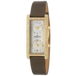 Skagen Women's 'Glitz' Yellow Goldplated Stainless Steel and Brown Satin Swarovski Crystals Quartz Watch