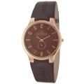 Skagen Men's 'Leather' Rose Goldplated Stainless Steel and Dark Brown Leather Quartz Watch