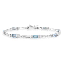 Glitzy Rocks Sterling Silver Swiss Blue Topaz and Diamond Bracelet