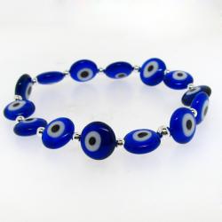 Sterling Silver Blue Acrylic 'Evil Eye' Stretch Bracelet