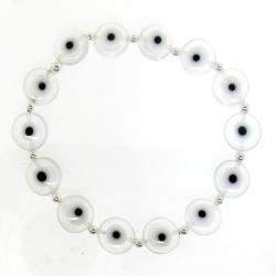 Sterling Silver White and Black Acrylic 'Evil Eye' Stretch Bracelet