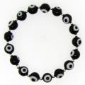 Sterling Silver Black and White Acrylic 'Evil Eye' Stretch Bracelet