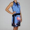 Bilingual Clothing Women's Navy Silk Tulip-print Halter Drop Waist Dress