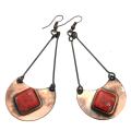 Copper Recycled Red Glass Half-Moon Earrings (Chile)