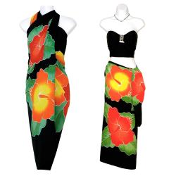 Black Hand-painted Hibiscus Sarong