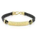 Goldtone 2-Row Black Leather Bracelet