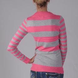 Journee Collection Junior's Pink/Grey Striped Cardigan