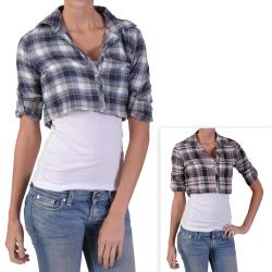 Hailey Jeans Co Junior's Plaid Button-front Cropped Shirt
