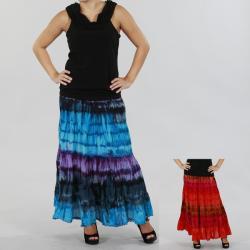 RQT Women's Tie-dyed Cotton Crocheted Tiered Skirt 