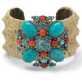 Lillith Star Goldtone Turquoise, Coral and Crystal Cross Cuff Bracelet