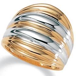Toscana Collection Two-tone Ribbed Dome 18k Gold over Sterling Silver Ring