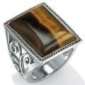 Sterling Silver Emerald-cut Tiger's Eye Cabochon Cutout Ring