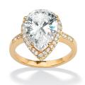18k Gold over Silver Pear and Round Cubic Zirconia Ring