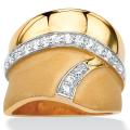 18k Gold over Silver Cubic Zirconia Polished and Brushed Ring