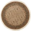 Asian Hand-knotted Royal Kerman Ivory and Green Wool Rug (6' Round)