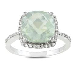 Miadora Sterling Silver Green Amethyst and 1/10ct TDW Diamond Ring (G-H, I3)