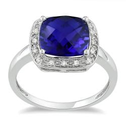 Miadora 10k White Gold 1/10ct TDW Diamond and Created Sapphire Ring (G-H, I2)