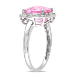 10k White Gold Created Pink Sapphire and 1/10ct TDW Diamond Ring