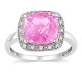 10k White Gold Created Pink Sapphire and 1/10ct TDW Diamond Ring