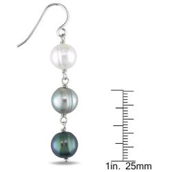 Silvertone Multi-colored Freshwater Pearl Drop Earrings (8-9 mm)