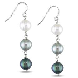 Silvertone Multi-colored Freshwater Pearl Drop Earrings (8-9 mm)