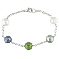Silvertone Multi-colored FW Baroque Pearl Bracelet (8-9 mm)