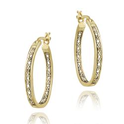 18k Gold over Silver Diamond Accent Inside-out Oval Hoop Earrings