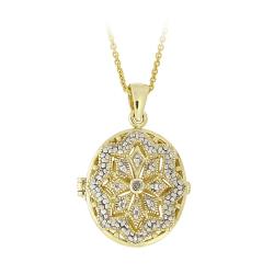 18k Gold over Silver Diamond Accent Oval Star Locket Necklace