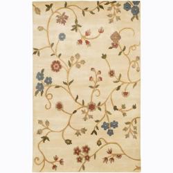 Hand-knotted Floral Ivory New Zealand Wool Rug (2'6 x 7'6)