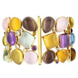 14k Yellow Gold Multi-gemstone 3-row Bracelet