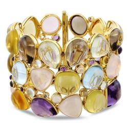 14k Yellow Gold Multi-gemstone 3-row Bracelet