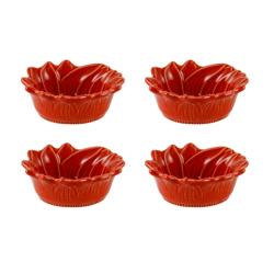 Appolia French Ceramic Cherry Red Sunflower Ramekins (Set of 4)
