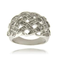 Finesque Silver Overlay Diamond Accent Weave Design Ring