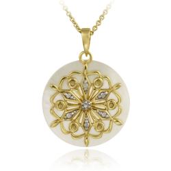 Two-tone Silver Mother of Pearl and Diamond Accent Flower Necklace