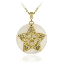 Two-tone Silver Mother of Pearl and Diamond Accent Filigree Star Necklace