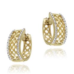 18k Gold over Silver Crescent Diamond Accent Hoop Earrings