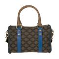 Celine Dark Brown Canvas/Royal Blue Leather Bowler Bag