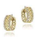 18k Gold over Silver Crescent Diamond Accent Hoop Earrings