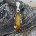 Sterling Silver Honey Amber Marquise Pendant (Poland)