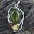 Sterling Silver Multicolor Amber Trio Pendant (Poland)