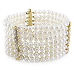 14k Gold Freshwater Pearl and 3/8ct TDW Diamond Bracelet (G-H, I1) (5-6 mm)