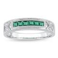10k White Gold Created Emerald and Diamond Accent Ring