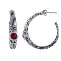 Sterling Silver Garnet Hoop Earrings (Indonesia)